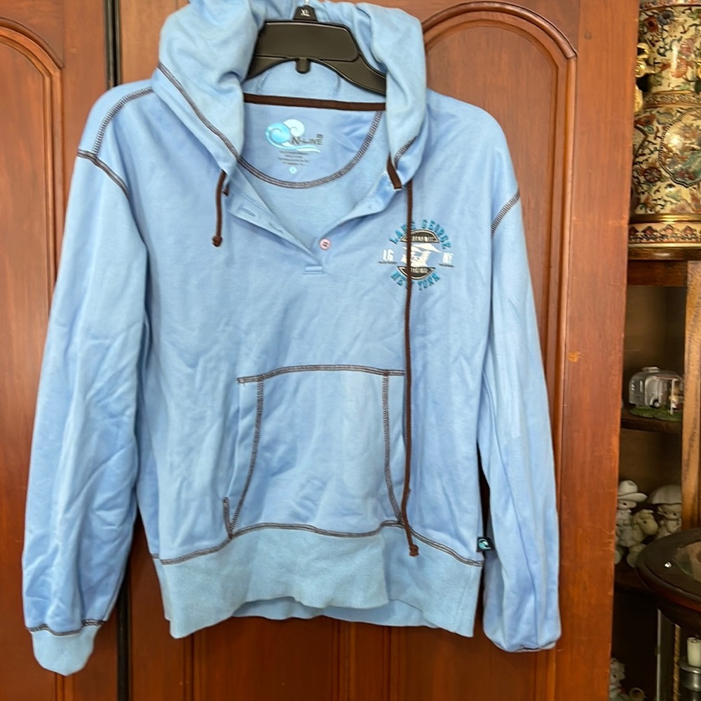 N-Line Blue Lake George Button Up Hoodie Size Medium